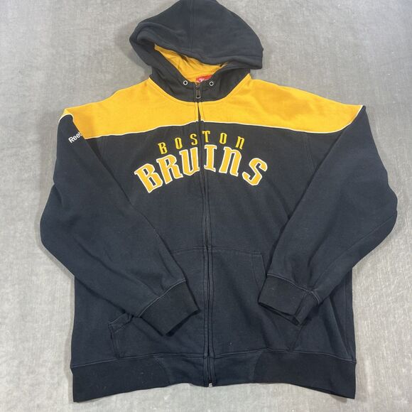 Boston‎ Bruins Mens Large Black Reebok NHL Hockey Full Zip Sweatshirt Hoodie - Picture 1 of 6